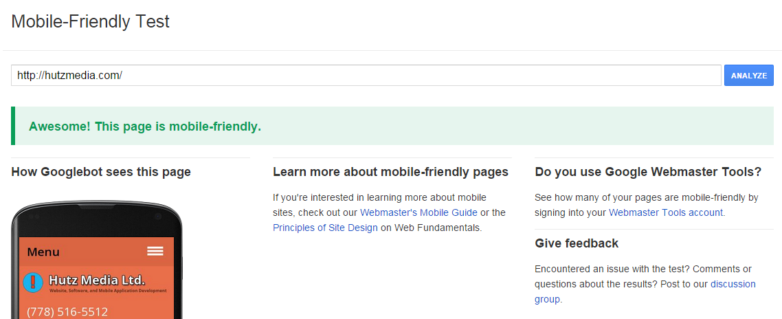 Google Mobile Friendly Test